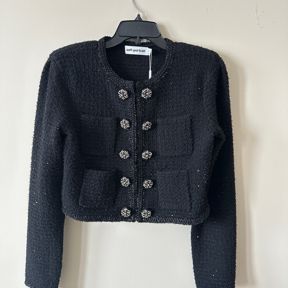 Self-Portrait Black Cropped Jacket with Embellishments size M